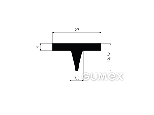"T" Gummiprofil, 15,75x27/7,5mm, 70°ShA, EPDM, ISO 3302-1 E2, -40°C/+100°C, schwarz, 